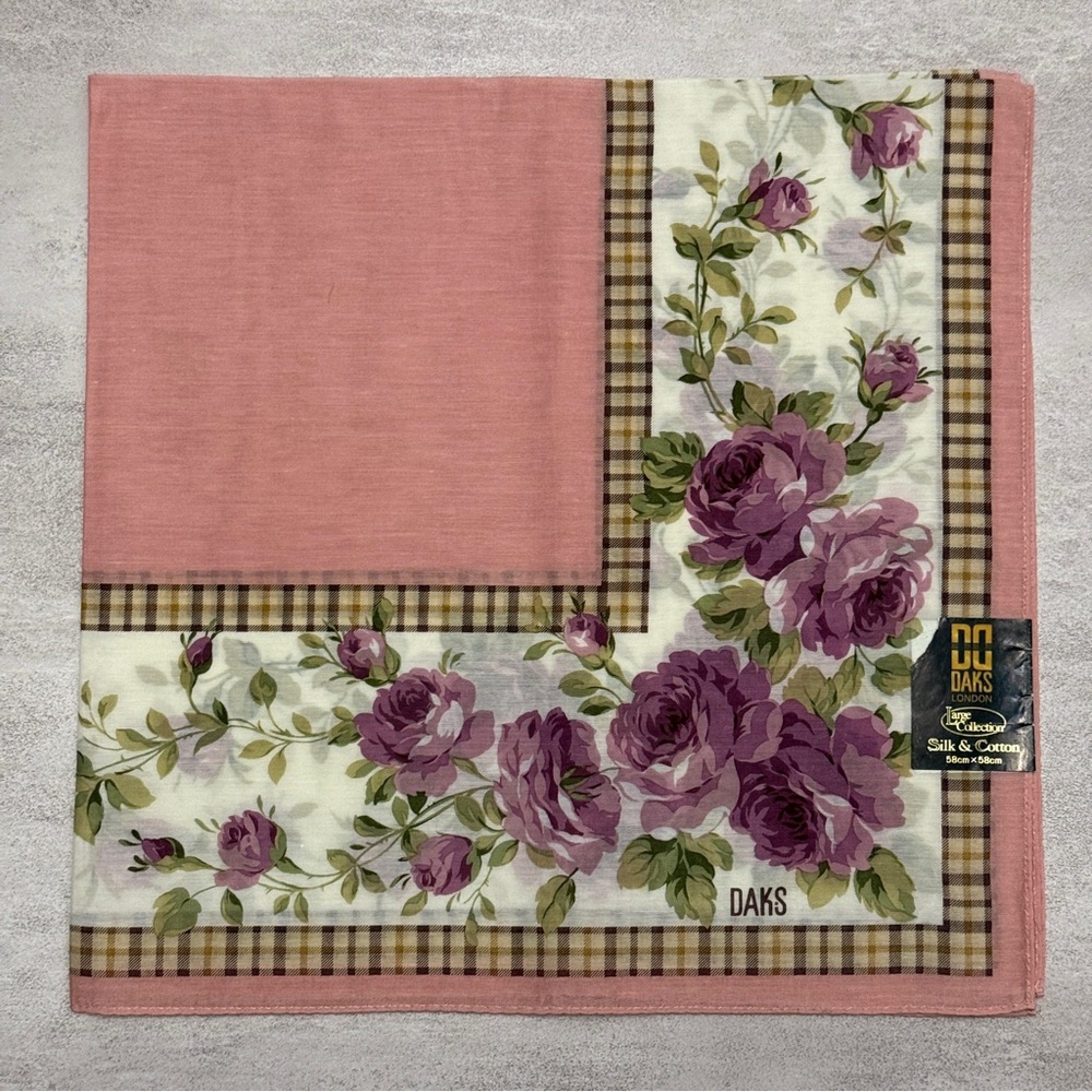 DAKS Pink Floral Silk & Cotton Scarf